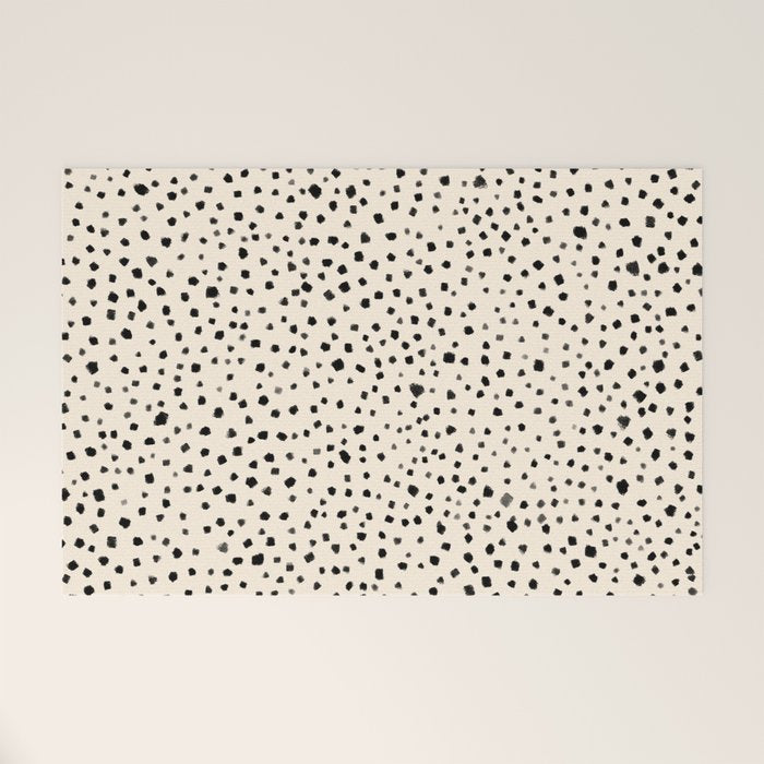 Painted Smudge Dots Organic Pattern in Black and Almond Cream Welcome Mat Gallery Image 1