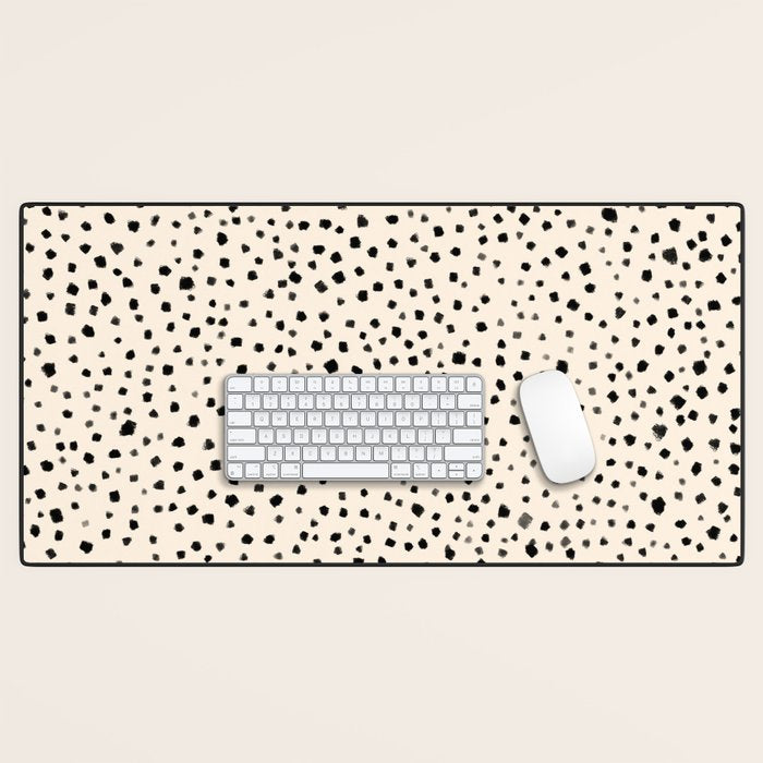 Painted Smudge Dots Organic Pattern in Black and Almond Cream Desk Mat Gallery Image 1