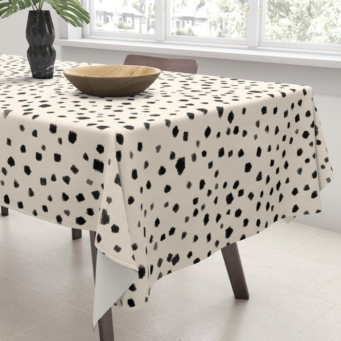 Painted Smudge Dots Organic Pattern in Black and Almond Cream Tablecloth Gallery Image 3