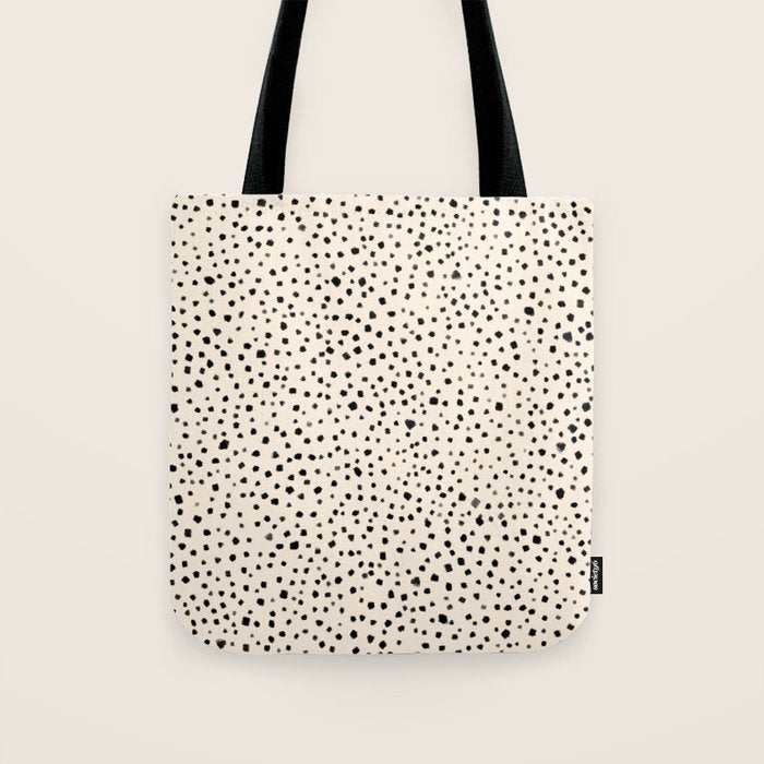 Painted Smudge Dots Organic Pattern in Black and Almond Cream Tote Bag Gallery Image 1
