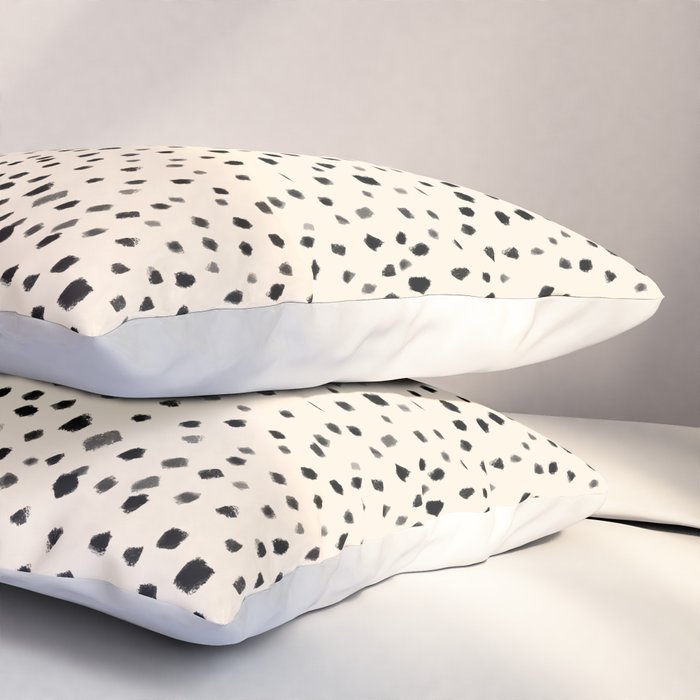 Painted Smudge Dots Organic Pattern in Black and Almond Cream Pillow Sham Gallery Image 3