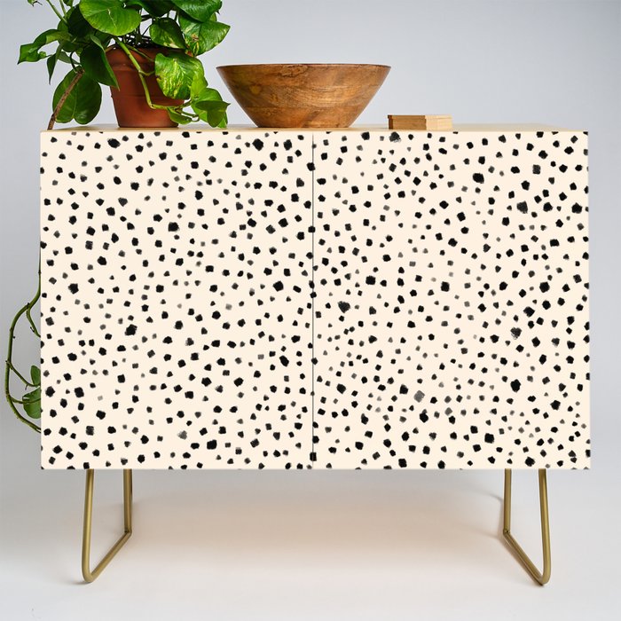 Painted Smudge Dots Organic Pattern in Black and Almond Cream Credenza Gallery Image 1