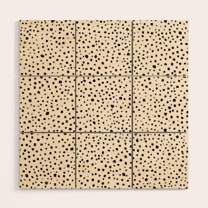 Painted Smudge Dots Organic Pattern in Black and Almond Cream Wood Wall Art Gallery Image 1