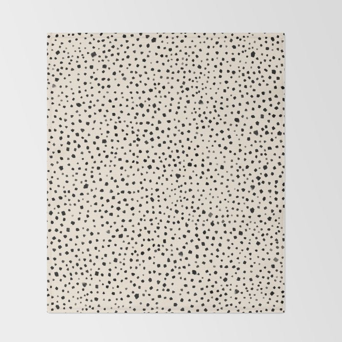 Painted Smudge Dots Organic Pattern in Black and Almond Cream Throw Blanket Gallery Image 2