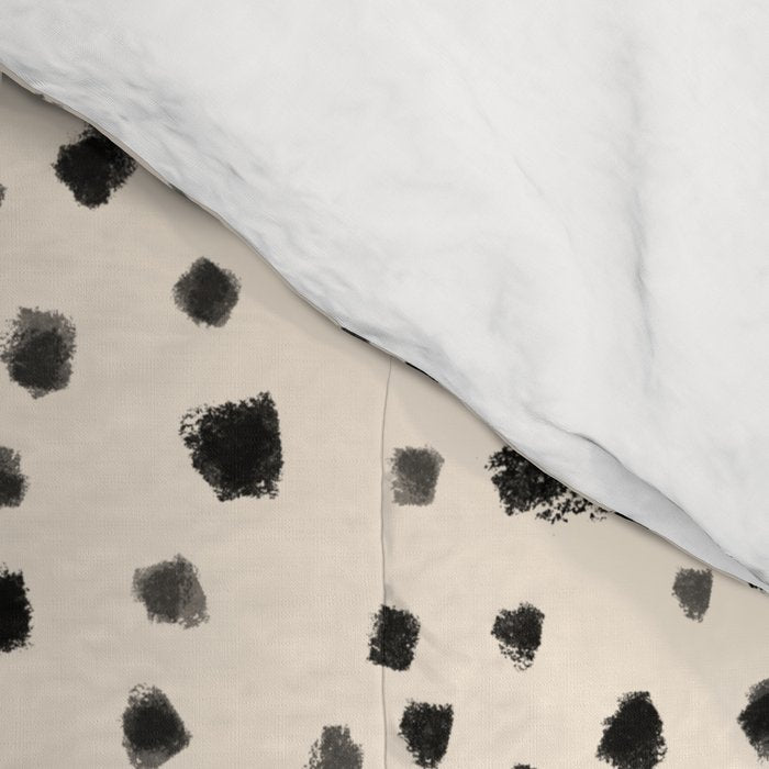 Painted Smudge Dots Organic Pattern in Black and Almond Cream Comforter Gallery Image 4