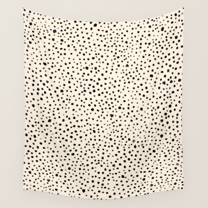 Painted Smudge Dots Organic Pattern in Black and Almond Cream Wall Tapestry Gallery Image 4