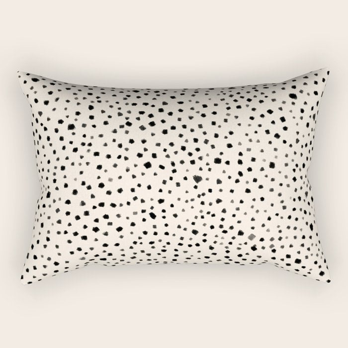 Painted Smudge Dots Organic Pattern in Black and Almond Cream Rectangular Pillow Gallery Image 2