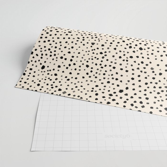 Painted Smudge Dots Organic Pattern in Black and Almond Cream Wrapping Paper Gallery Image 2