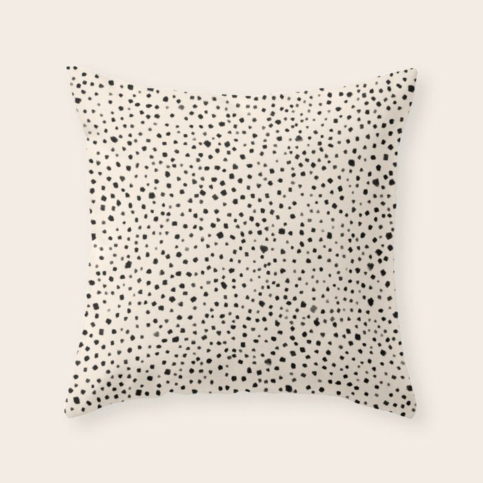 Painted Smudge Dots Organic Pattern in Black and Almond Cream Throw Pillow Gallery Image 6
