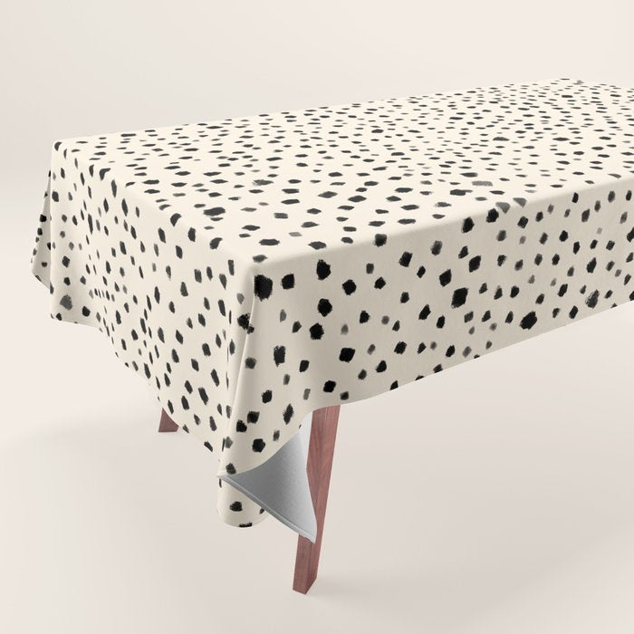 Painted Smudge Dots Organic Pattern in Black and Almond Cream Tablecloth Gallery Image 1