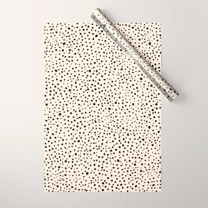 Painted Smudge Dots Organic Pattern in Black and Almond Cream Wrapping Paper Gallery Image 1