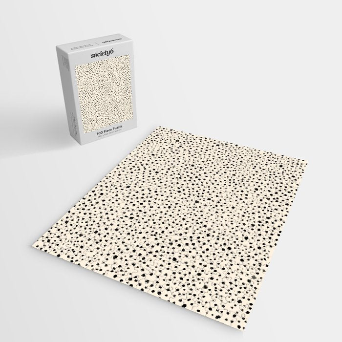 Painted Smudge Dots Organic Pattern in Black and Almond Cream Jigsaw Puzzle Gallery Image 2