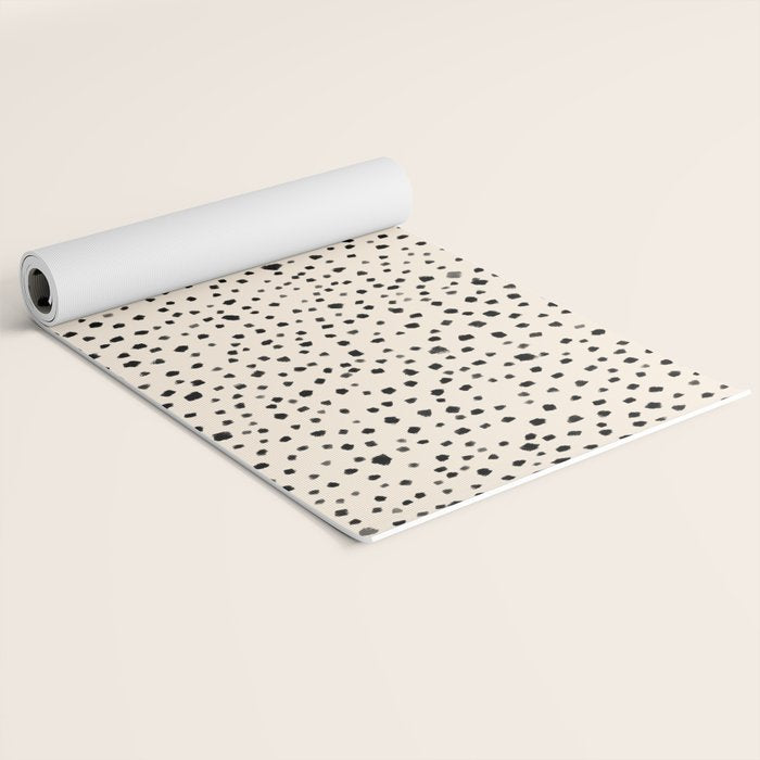 Painted Smudge Dots Organic Pattern in Black and Almond Cream Yoga Mat Gallery Image 2