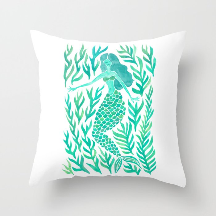 Kelp Forest Mermaid - Mint Palette Throw Pillow Gallery Image 1