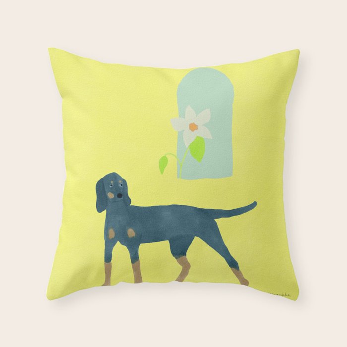 Dog and a Half-Round Window - Green and Yellow Throw Pillow Gallery Image 1