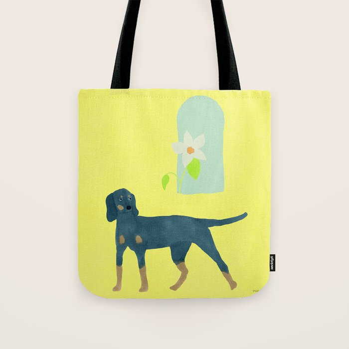 Dog and a Half-Round Window - Green and Yellow Tote Bag Gallery Image 1