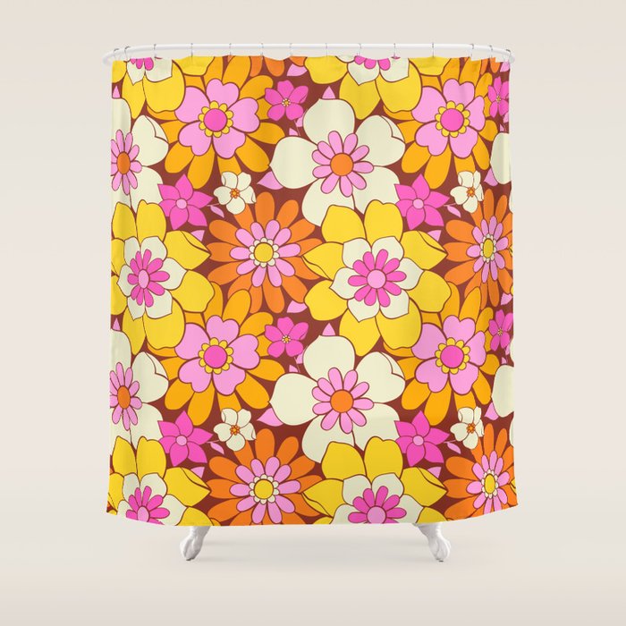 Vintage hand drawn flower art pattern Shower Curtain Gallery Image 1