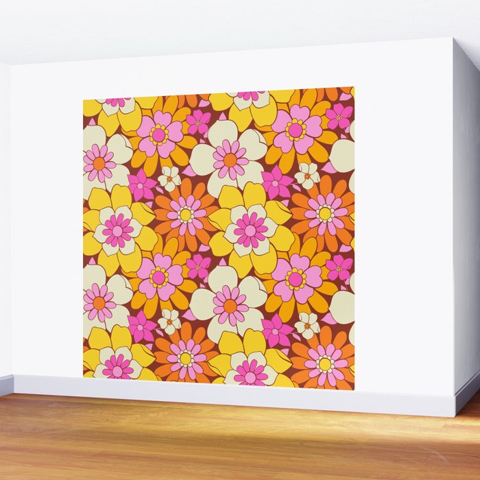Vintage hand drawn flower art pattern Wall Mural Gallery Image 2