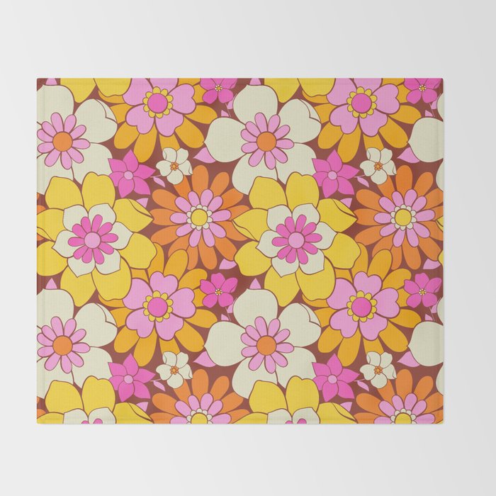 Vintage hand drawn flower art pattern Throw Blanket Gallery Image 2