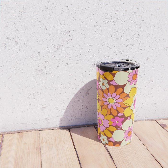 Vintage hand drawn flower art pattern Travel Mug Gallery Image 4