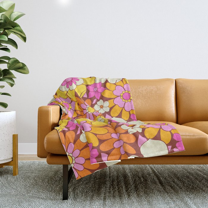 Vintage hand drawn flower art pattern Throw Blanket Gallery Image 1
