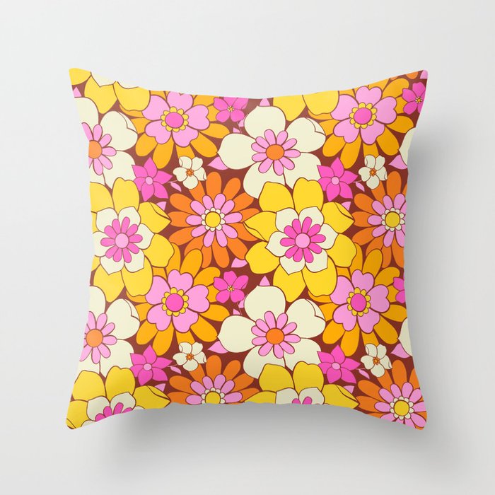 Vintage hand drawn flower art pattern Throw Pillow Gallery Image 6