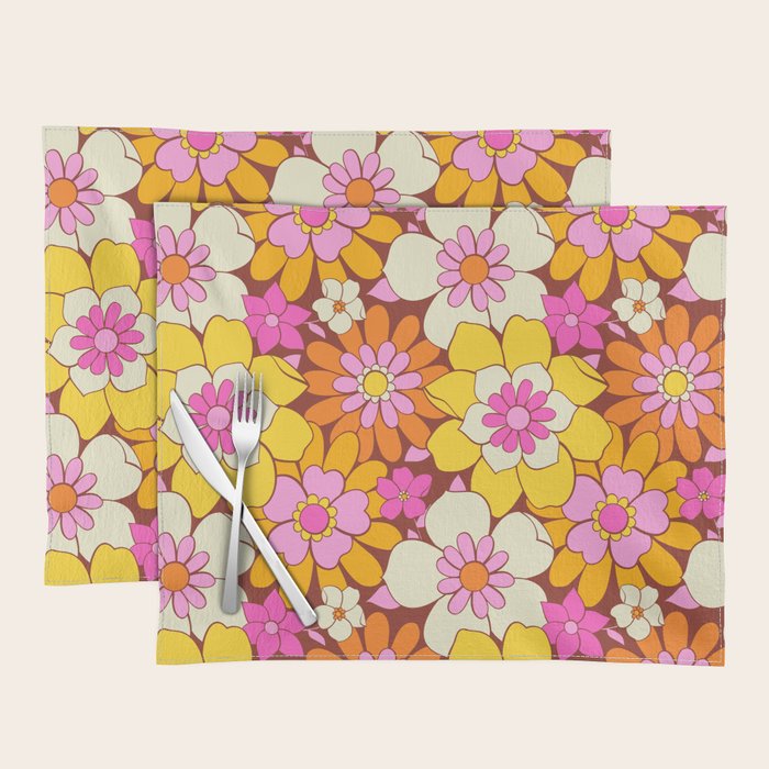 Vintage hand drawn flower art pattern Placemat Gallery Image 1