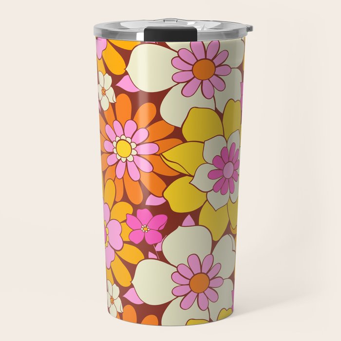 Vintage hand drawn flower art pattern Travel Mug Gallery Image 1