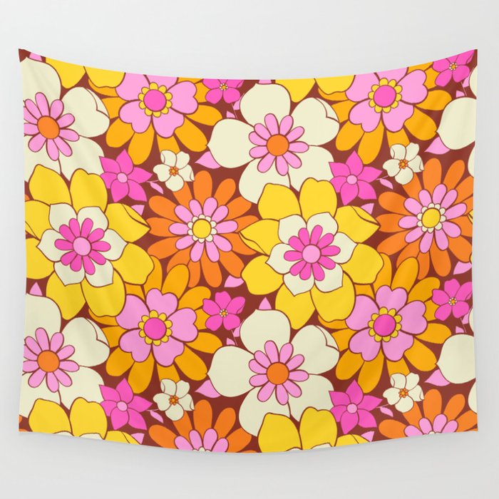 Vintage hand drawn flower art pattern Wall Tapestry Gallery Image 4