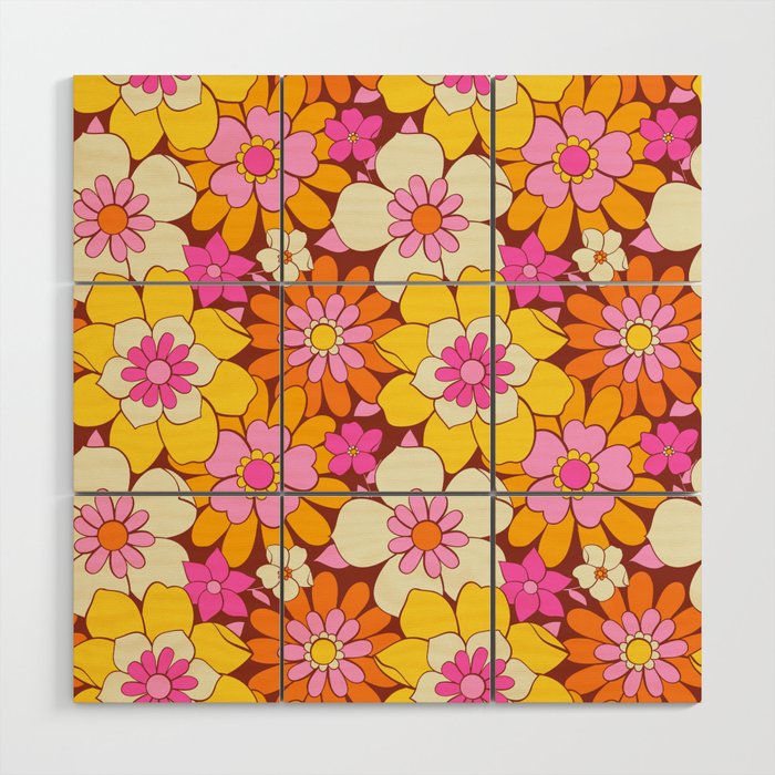 Vintage hand drawn flower art pattern Wood Wall Art Gallery Image 1