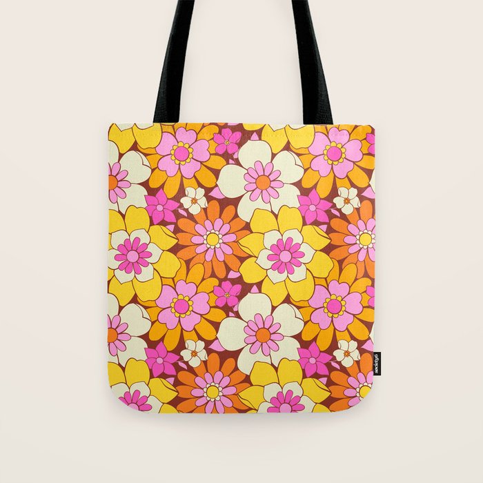 Vintage hand drawn flower art pattern Tote Bag Gallery Image 1
