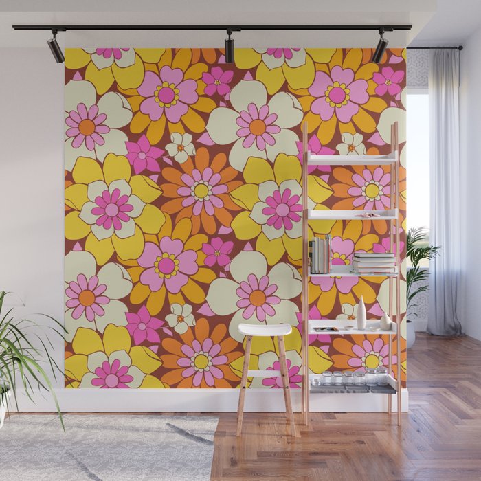 Vintage hand drawn flower art pattern Wall Mural Gallery Image 1