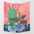 Pink Indoor Plant Still Life with Lion x The Sill Wall Tapestry Gallery Image 4