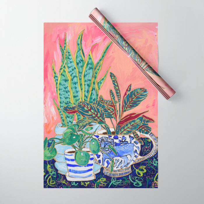 Pink Indoor Plant Still Life with Lion x The Sill Wrapping Paper Gallery Image 1