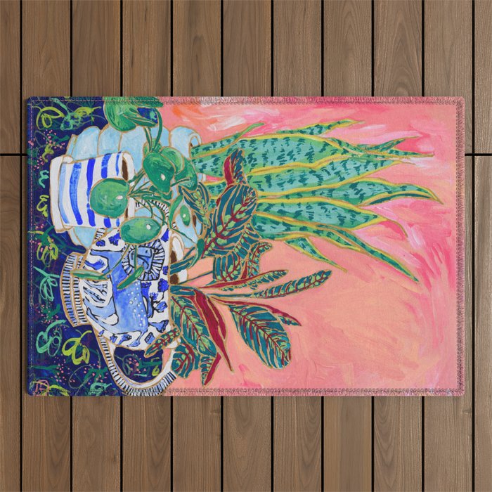 Pink Indoor Plant Still Life with Lion x The Sill Outdoor Rug Gallery Image 1
