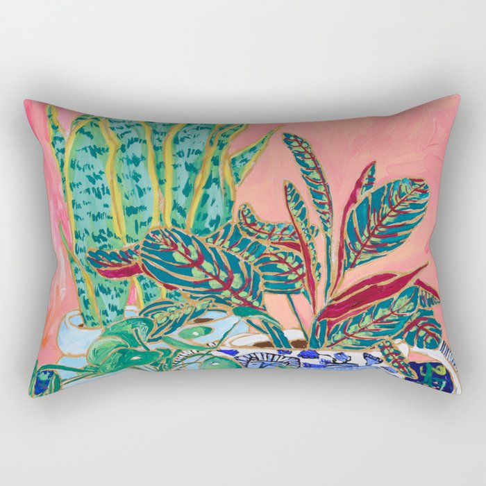 Pink Indoor Plant Still Life with Lion x The Sill Rectangular Pillow Gallery Image 2