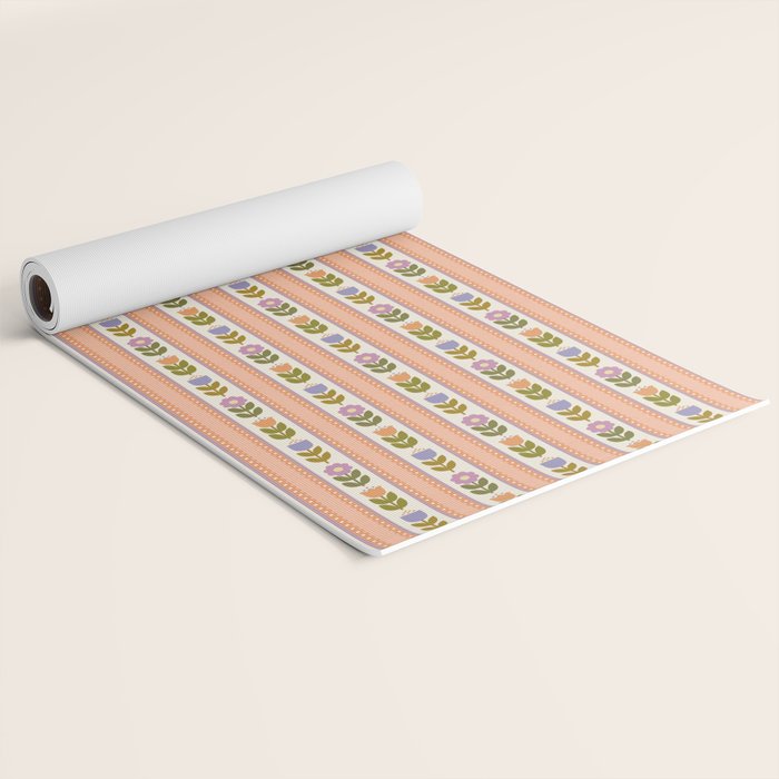 Scandi-Floral Stripes Harvest Yoga Mat Gallery Image 2