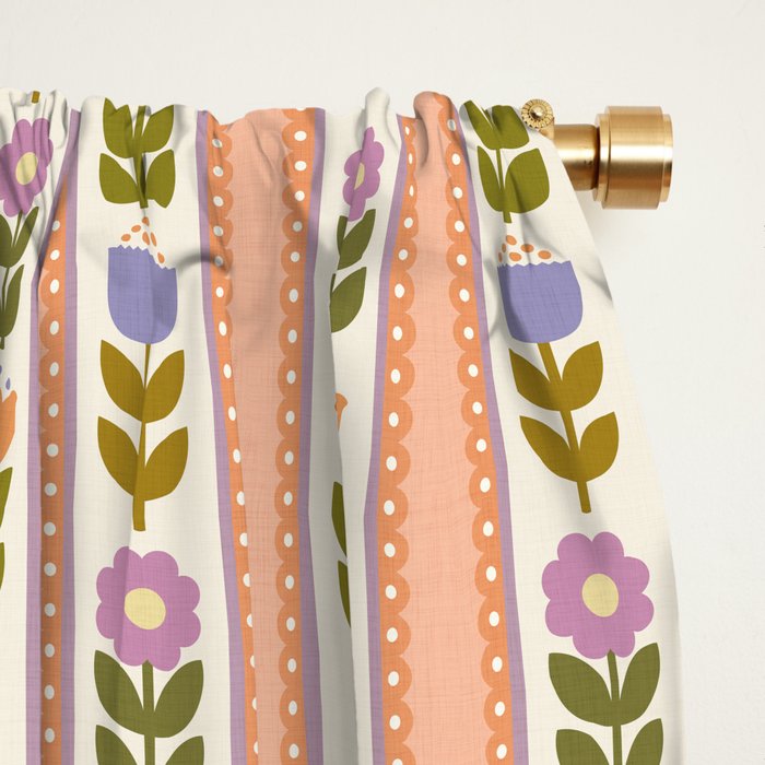 Scandi-Floral Stripes Harvest Window Curtain Gallery Image 2
