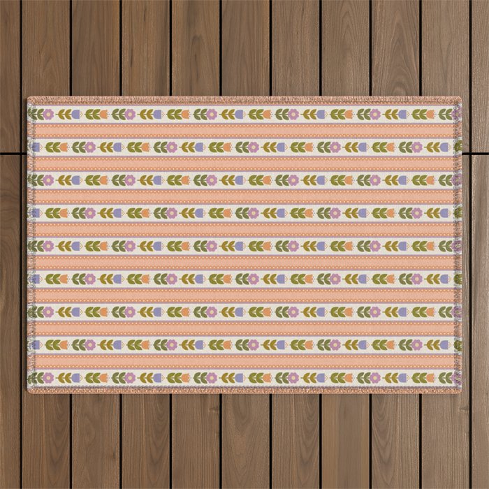 Scandi-Floral Stripes Harvest Outdoor Rug Gallery Image 1