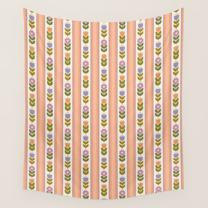 Scandi-Floral Stripes Harvest Wall Tapestry Gallery Image 1