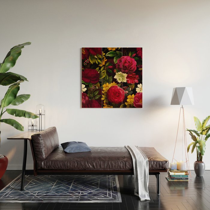 Vintage & Shabby Chic - Mystical Night Roses Bouquet Wood Wall Art Gallery Image 2