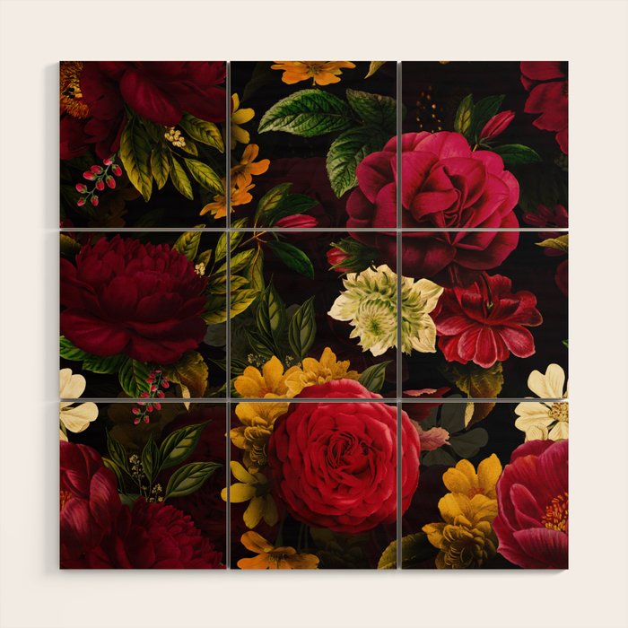 Vintage & Shabby Chic - Mystical Night Roses Bouquet Wood Wall Art Gallery Image 1