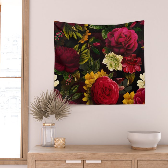 Vintage & Shabby Chic - Mystical Night Roses Bouquet Wall Tapestry Gallery Image 2