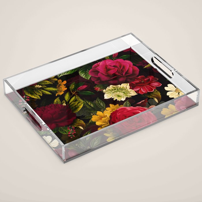 Vintage & Shabby Chic - Mystical Night Roses Bouquet Acrylic Tray Gallery Image 1
