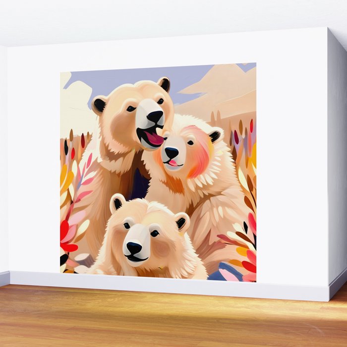 Polar Bears, Wildlife Animals Forest Wild, Jungle Bohemian Eclectic Boho, Winter North Pole Painting Wall Mural Gallery Image 2