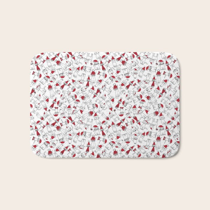 Christmas cat jumble white Bath Mat Gallery Image 1