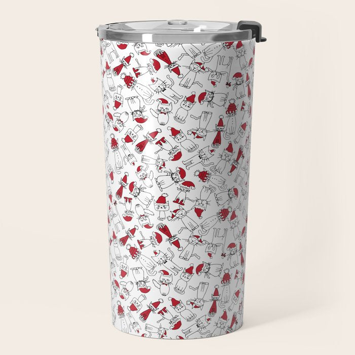 Christmas cat jumble white Travel Mug Gallery Image 2