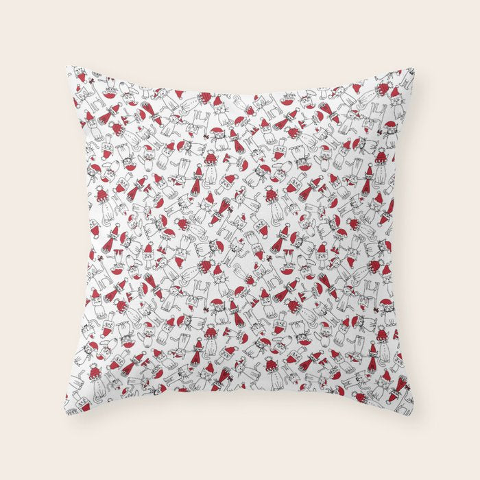 Christmas cat jumble white Throw Pillow Gallery Image 6