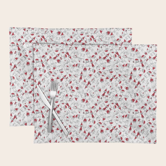 Christmas cat jumble white Placemat Gallery Image 1