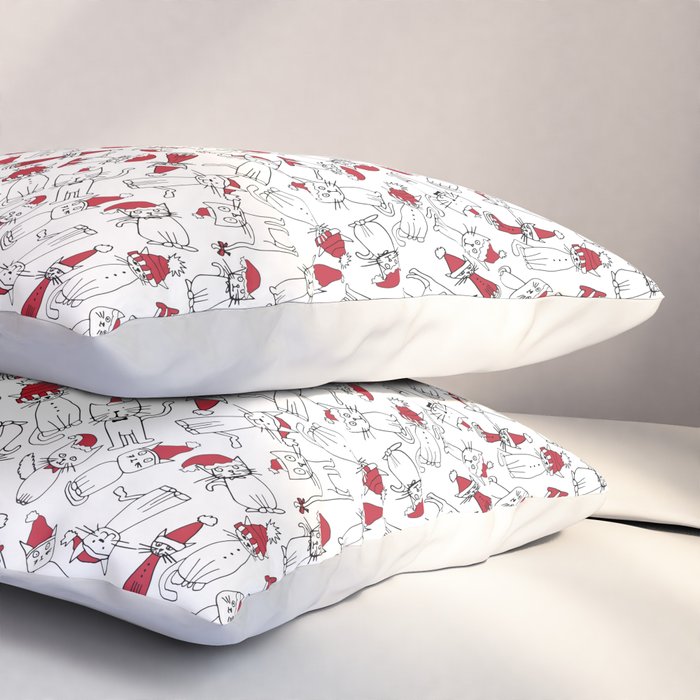 Christmas cat jumble white Pillow Sham Gallery Image 3